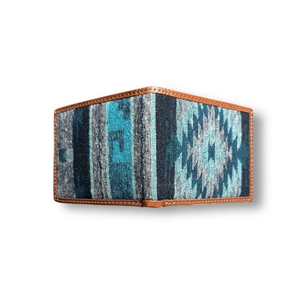 Tony Lama Bifold Wallet Blue Gray Aztec Canvas Leather Western RFID Cowboy NIB - Picture 4 of 7